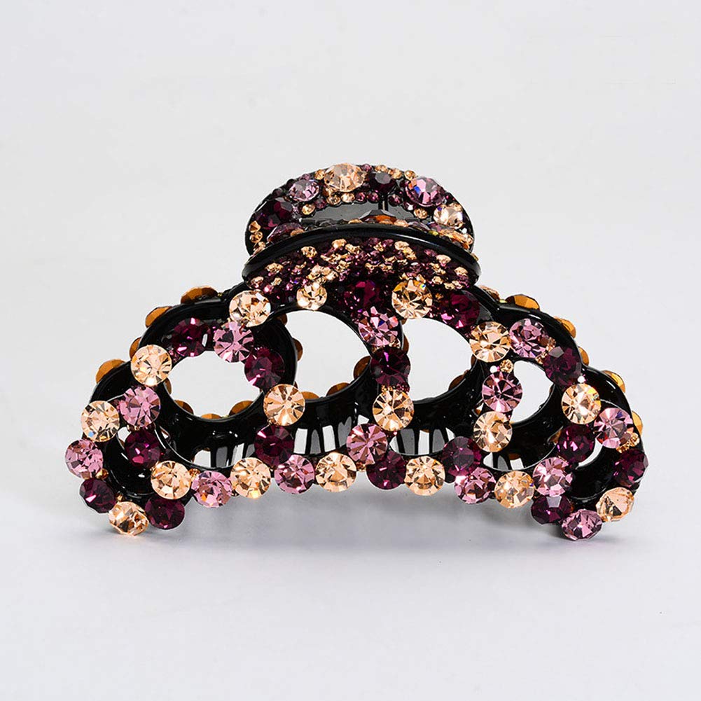 Suoirblss Woman Glinted Crystal Hair Clip Claw Pins Large Fancy Rhinestones Claw Clip Jaw Clips for Thick Hair (Purple champagne)
