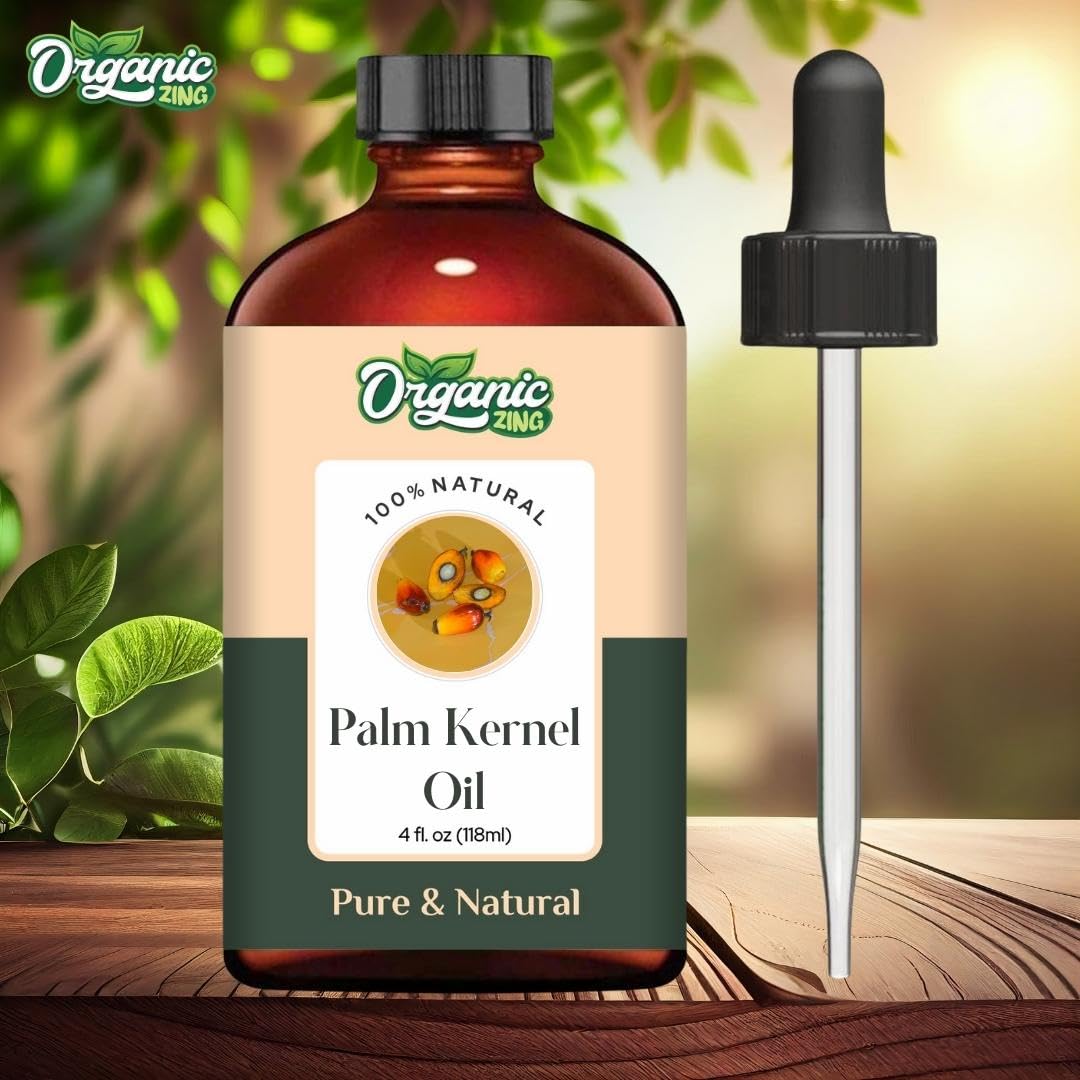 Organic Zing Palm Kernel (Elaeis Guineensis) Oil | Pure & Natural Carrier Oil for Skincare & Hair Care - 118ml/3.99fl oz