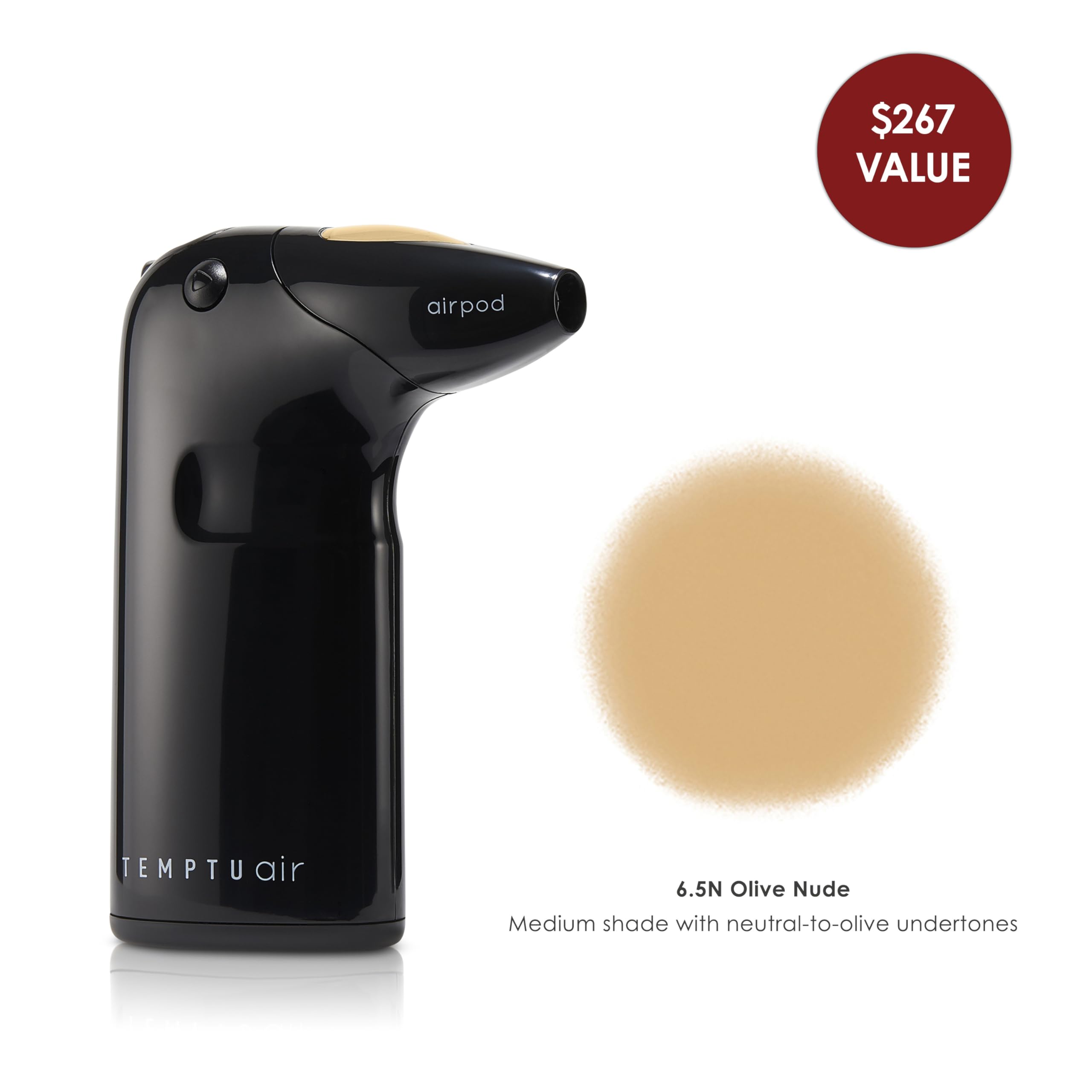 TEMPTU Air Airbrush Starter Kit: Cordless Professional At-Home Airbrush Makeup Travel-Friendly Anti-Aging, Long-Wear, Buildable Foundation For Healthy Skin, Black Temptu Air, 6.5N Olive Nude