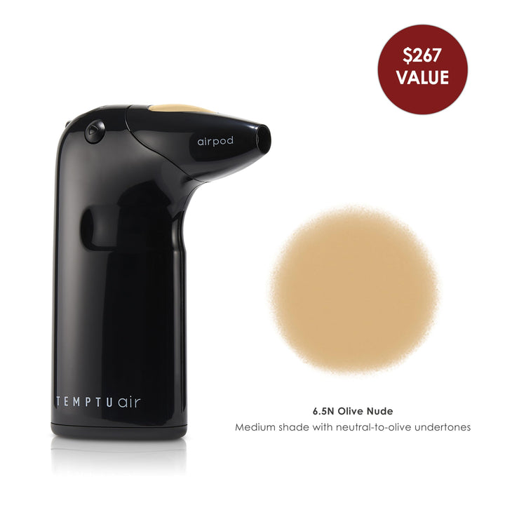 TEMPTU Air Airbrush Starter Kit: Cordless Professional At-Home Airbrush Makeup Travel-Friendly Anti-Aging, Long-Wear, Buildable Foundation For Healthy Skin, Black Temptu Air, 6.5N Olive Nude
