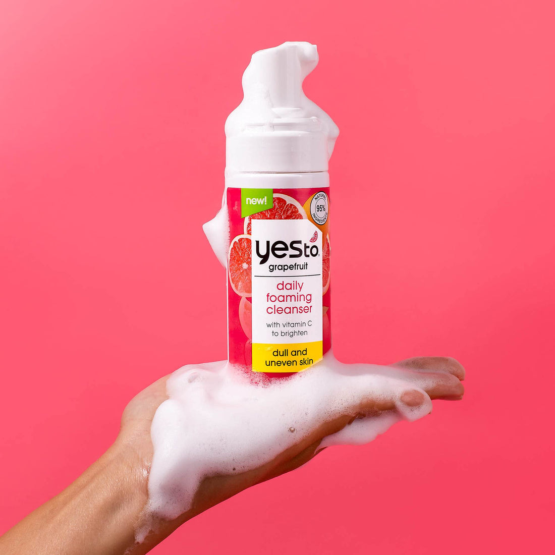 Yes To Grapefruit Daily Foaming Cleanser, 5 Fl Oz + Dull and Uneven Skin + Cleanse and Brighten Skin + Vitamin C + Vegan + 95% Natural Ingredients
