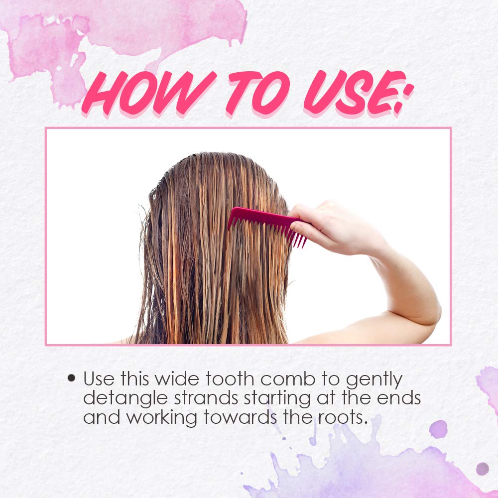 Punky Wide Tooth Comb for Women - Pink, Detangler Comb, No Handle Hair Detangling Combs for Wet, Dry & Curly Hairs