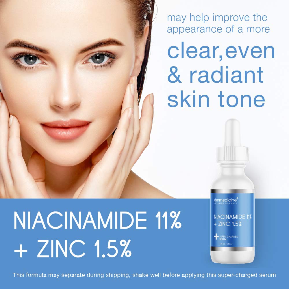 Niacinamide 11% + Zinc 1.5% Super Charged Serum | May Help Improve The Appearance of Pores, Skin Texture, Fine Lines & Dark Spots for a More Clear & Radiant Complexion | 1 fl oz / 30 ml