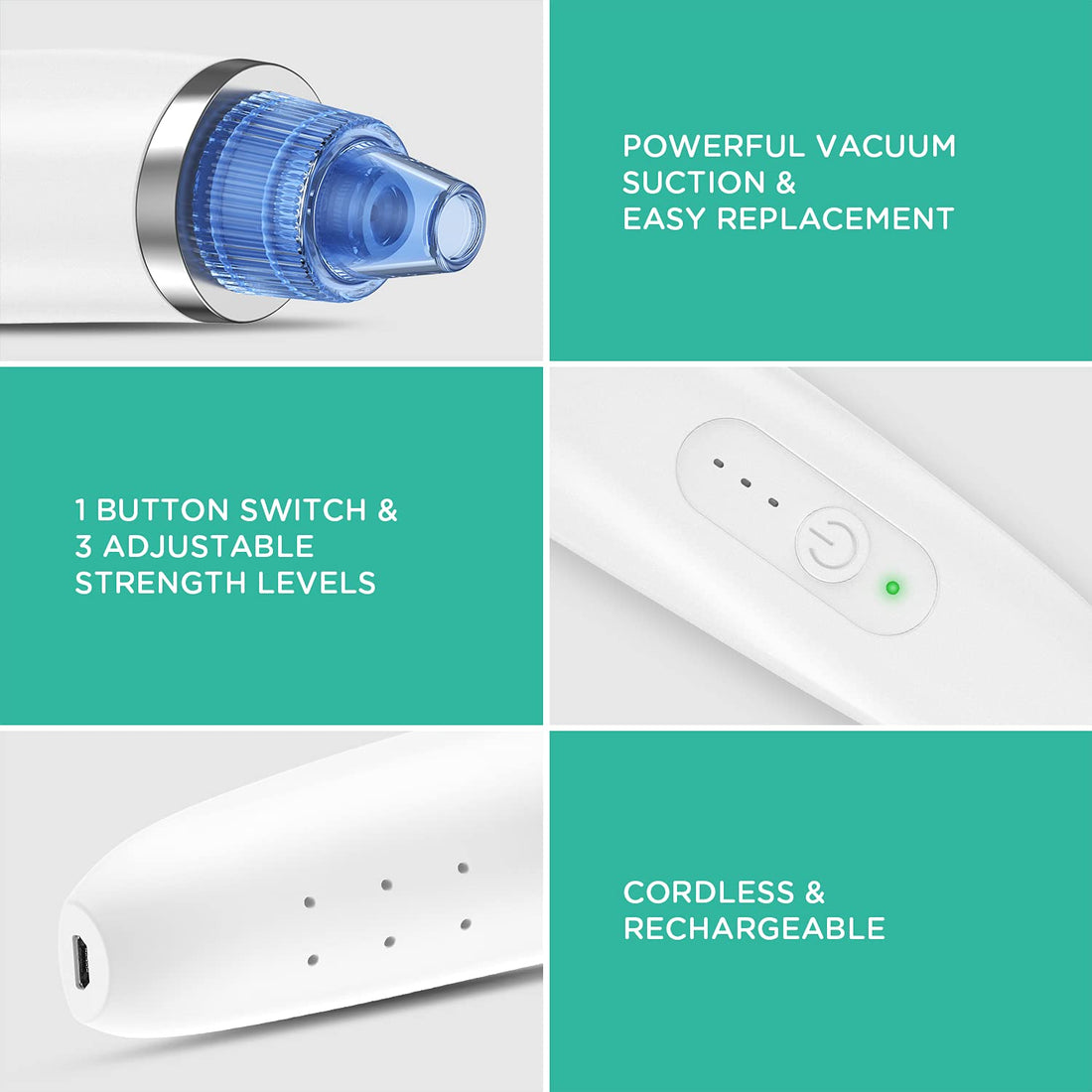 VOYOR Blackhead Remover Vacuum Suction Facial Pore Cleaner Electric Acne Comedone Extractor Kit with 4 Suction Head for Women and Men Black Heads Extraction BR410