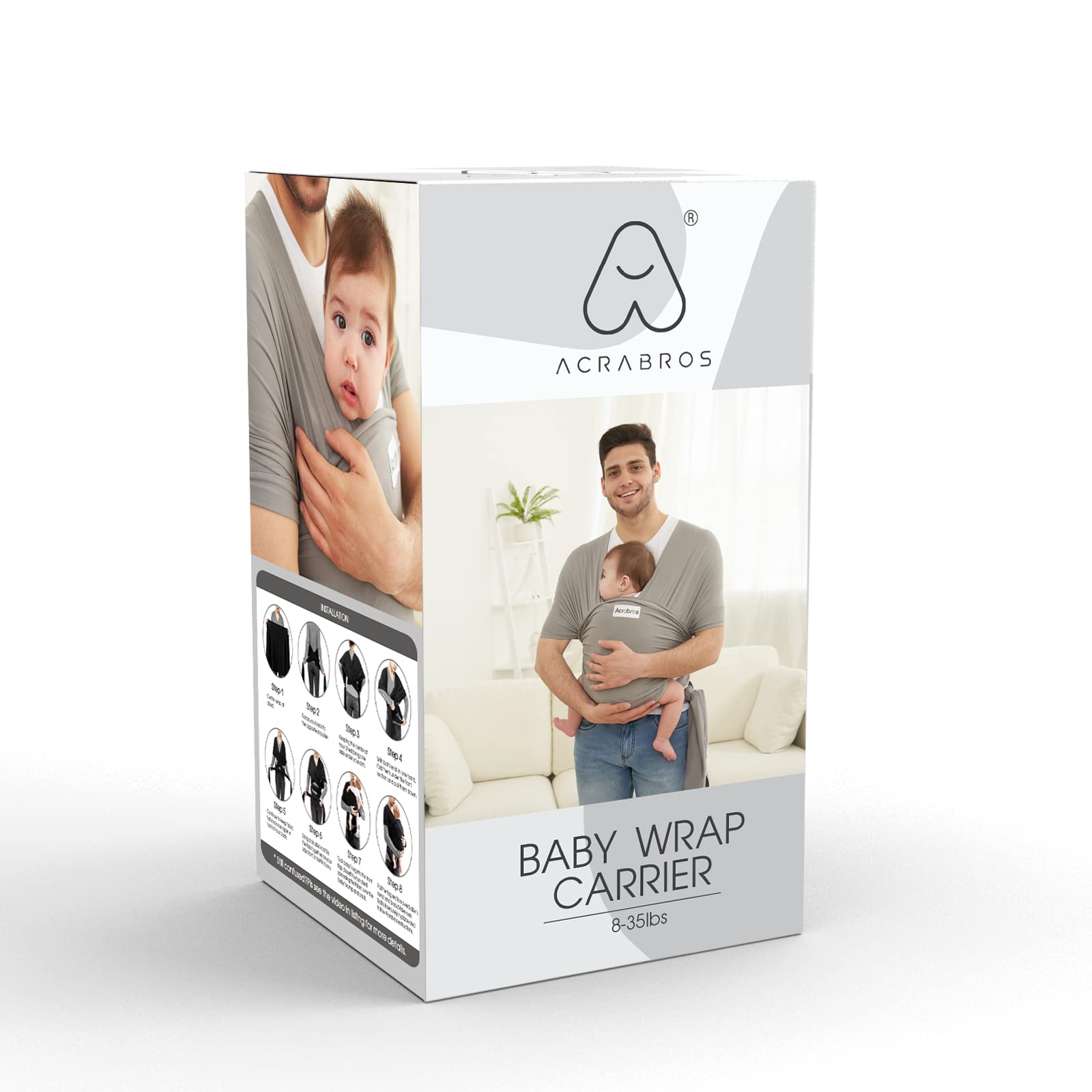 Acrabros Baby Wrap Carrier,Hands Free Baby Carrier Sling,Lightweight,Breathable,Softness,Perfect for Newborn Infants and Babies Shower Gift,Charcoal Grey