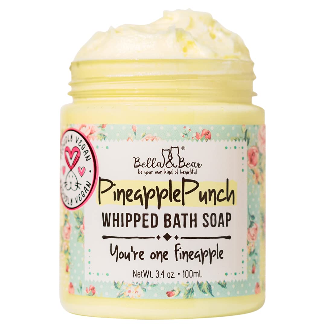 Bella & Bear Pineapple Whipped Soap - Paraben Free - Cruelty-Free Vegan Body Wash And Shave Cream, (3.4 oz)