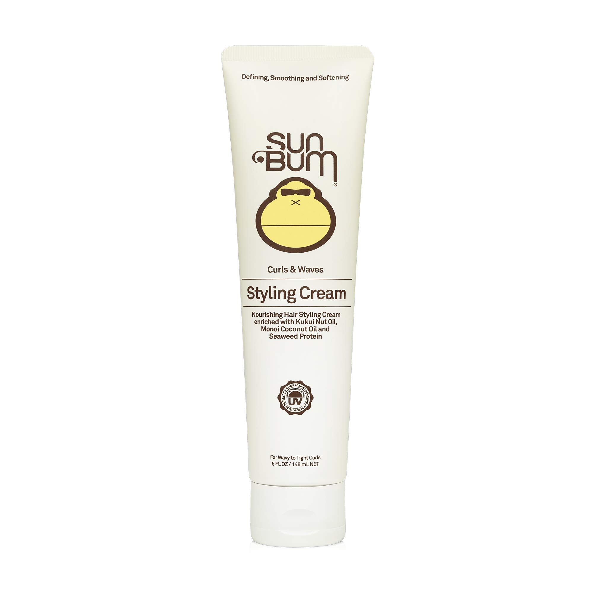 Sun Bum Curls & Waves Styling Cream - Hydrating Curl Defining Cream for Wavy or Tight Curly Hair - Light Touchable Hold - 5 Fluid Ounce