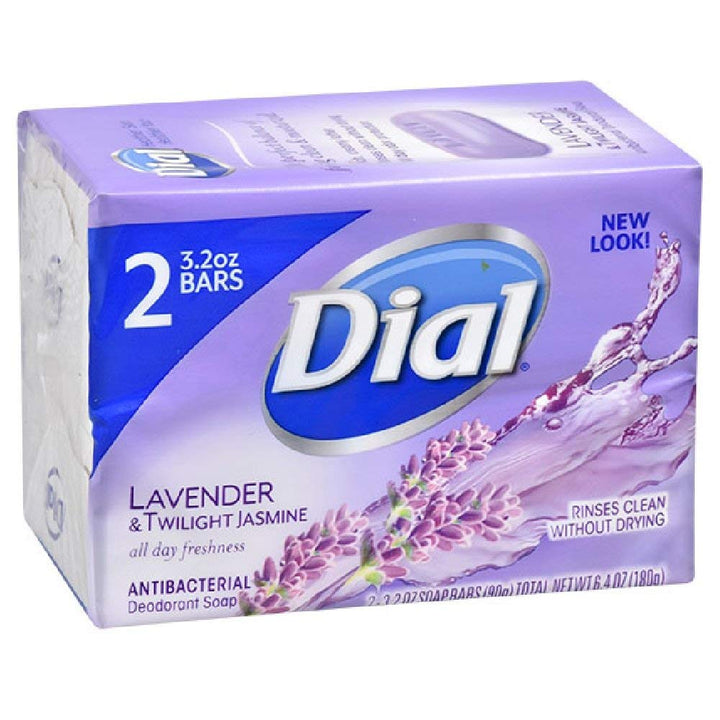 Dial Antibacterial Deodorant Soap, Lavender & Twilight Jasmine, Rinses Clean without Drying, 2 - 3.2 oz bars ...