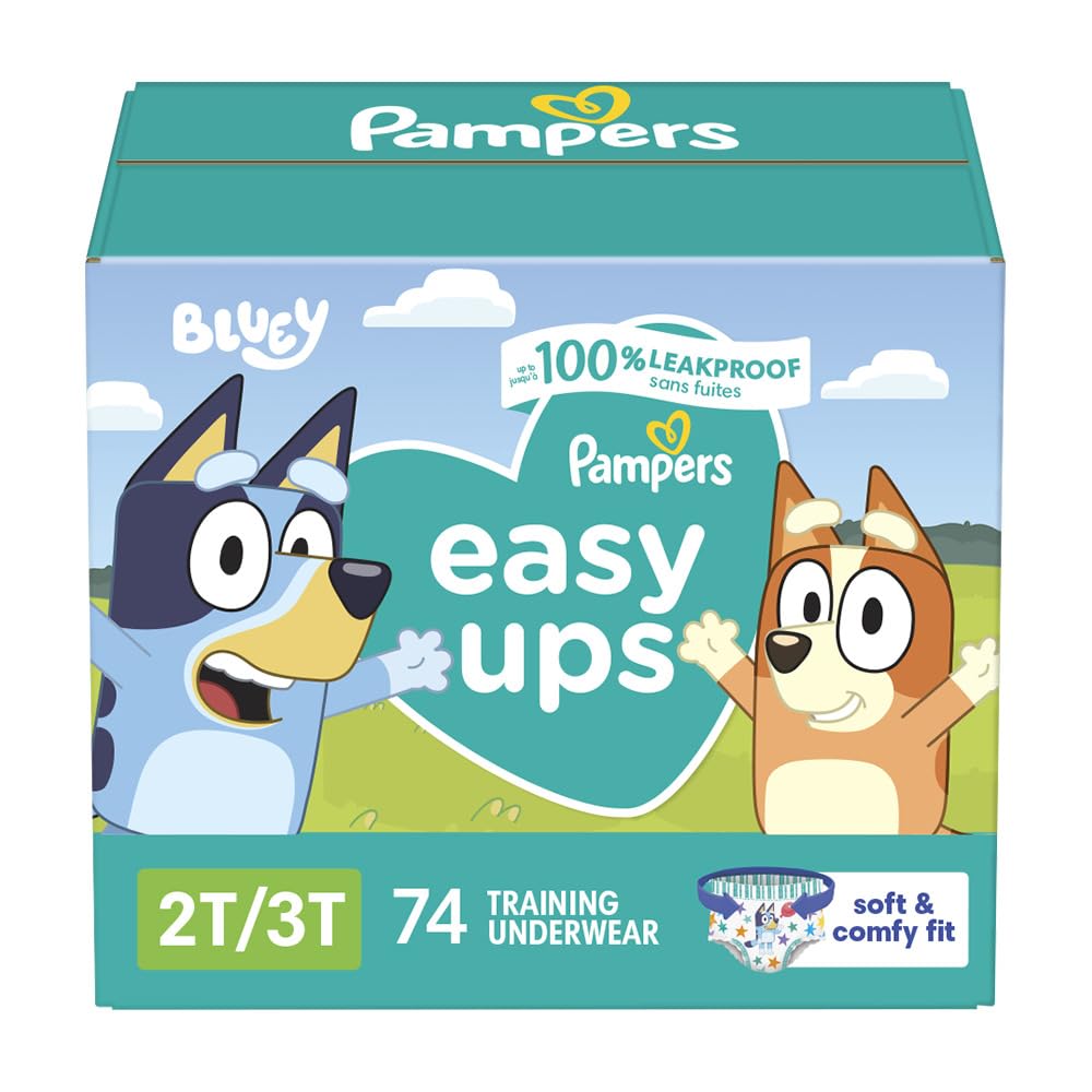 Pampers Easy Ups Training Pants Pull On Disposable Diapers Boys Underwear, Size 4 2T-3T, 74 Count, Super Pack