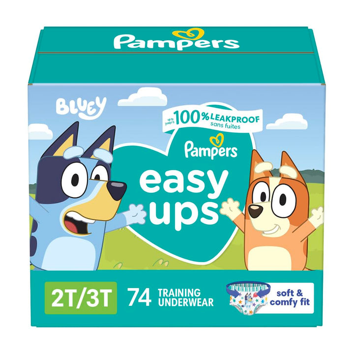 Pampers Easy Ups Training Pants Pull On Disposable Diapers Boys Underwear, Size 4 2T-3T, 74 Count, Super Pack