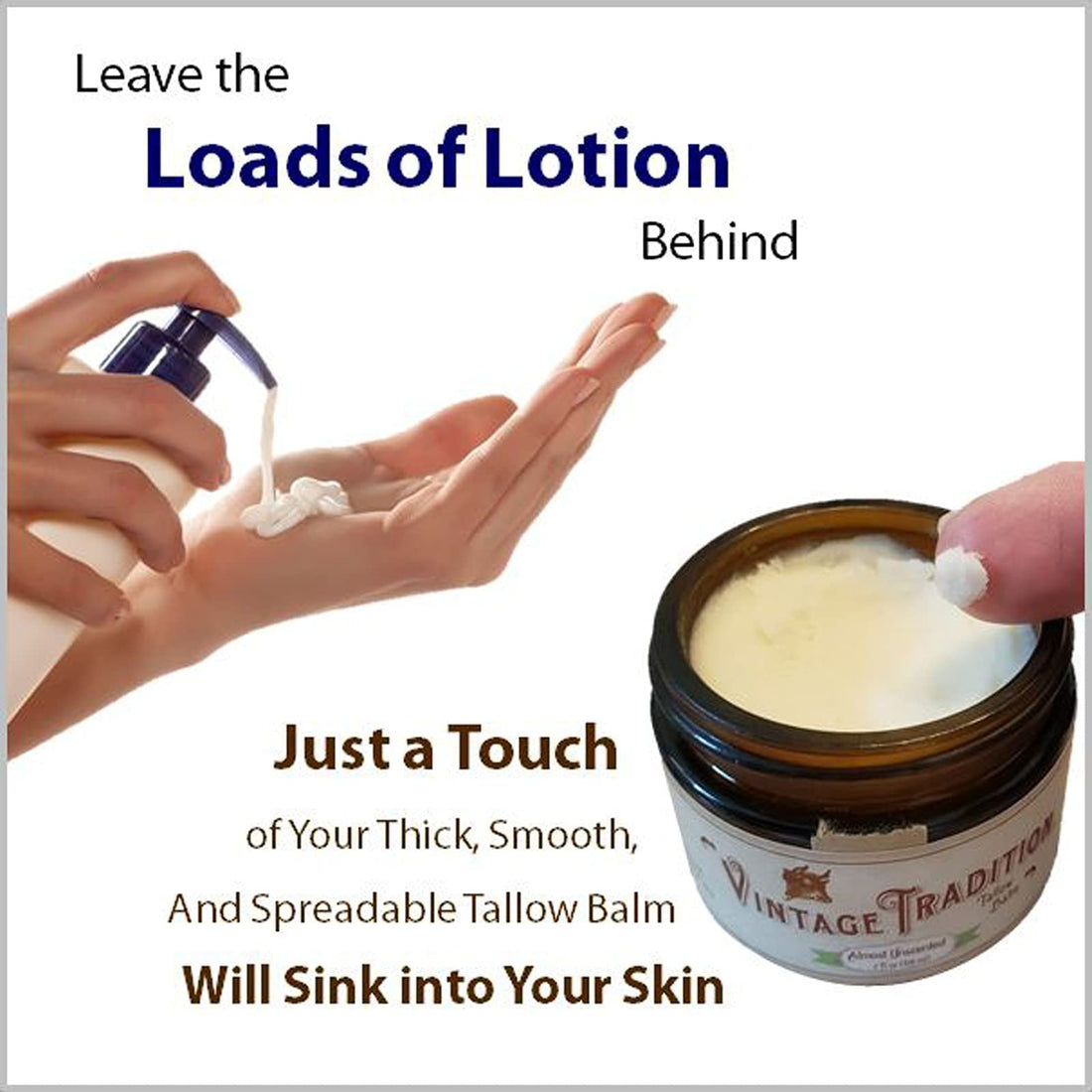 Vintage Tradition Beef Tallow All Purpose Balm - Healing, Hydrating Musk Skin Care Salve Replaces Body Lotion, Hand Cream, More - Essential Oil, Olive Oil, and Grass-Fed Tallow, 2 fl. oz.