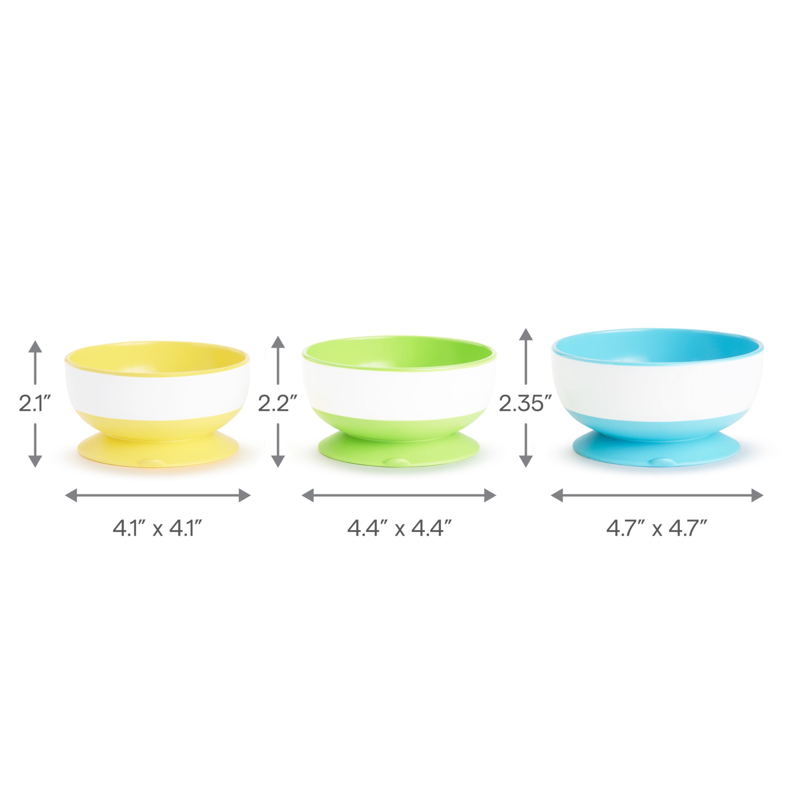 Munchkin Stay Put Suction Bowls for Babies and Toddlers, 3 Pack, Blue/Green/Yellow