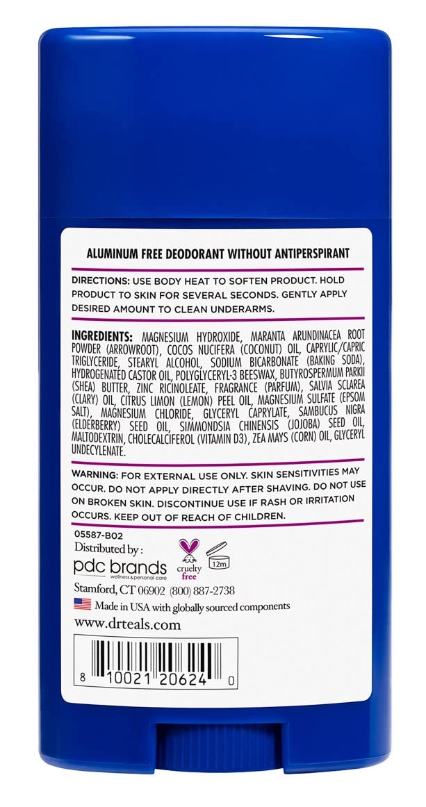 Dr. Teal's Deodorant Elderberry And Vitamin-D2.65 Ounce Aluminum-Free