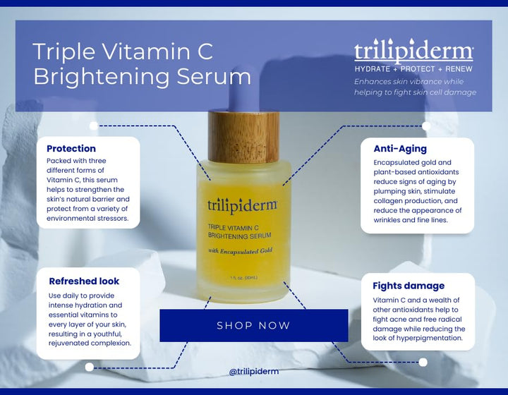 Trilipiderm Triple Vitamin C Serum W/Hyaluronic Acid & Encapsulating Gold, Skin Firming Moisturizer for Anti Aging Skincare Routine, Minimizes Fine Lines, Boost Collagen & Evens Skin Tone
