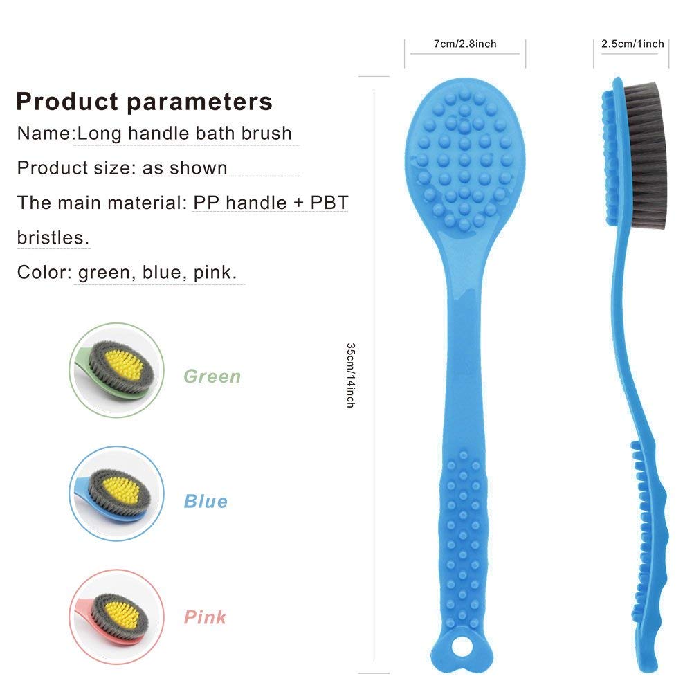 QiCheng&LYS Blue: Handheld Bath Brush With Long Handle Shower Brush-Soft & Comfortable Dry Skin Body Massage Brush Back Exfoliation Brushes (Blue)