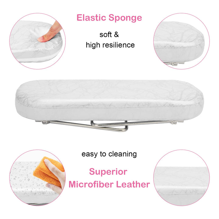 Coldairsoap Nail Pillow Hand Rest with Bracket, Professional Manicure Arm Stand Holder for Nails Art DIY Foldable Microfiber Leather Nail Hand Rest Cushion for Nail Salon Technician (Creamy white)