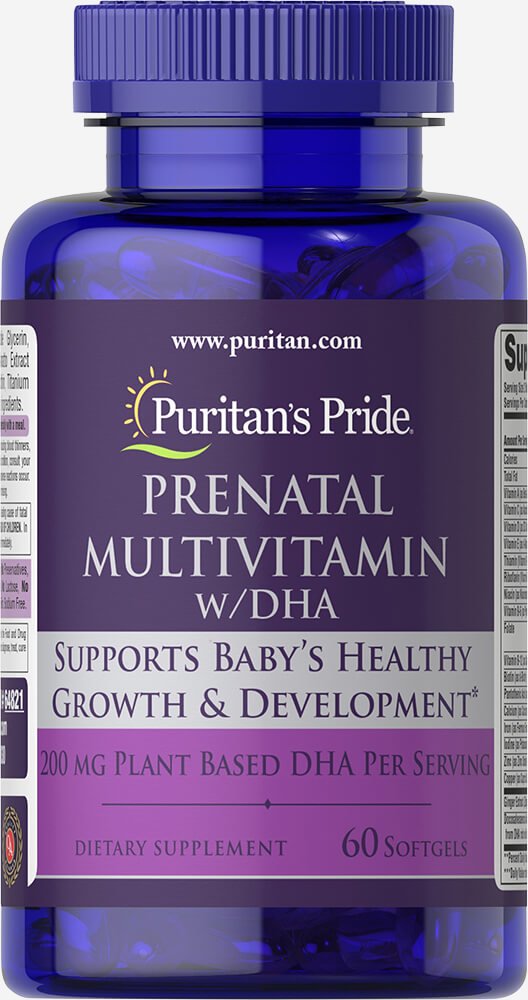 Puritan's Pride Prenatal Multivitamin with DHA, Supports Baby's Growth and Development**, 60 Softgels,®