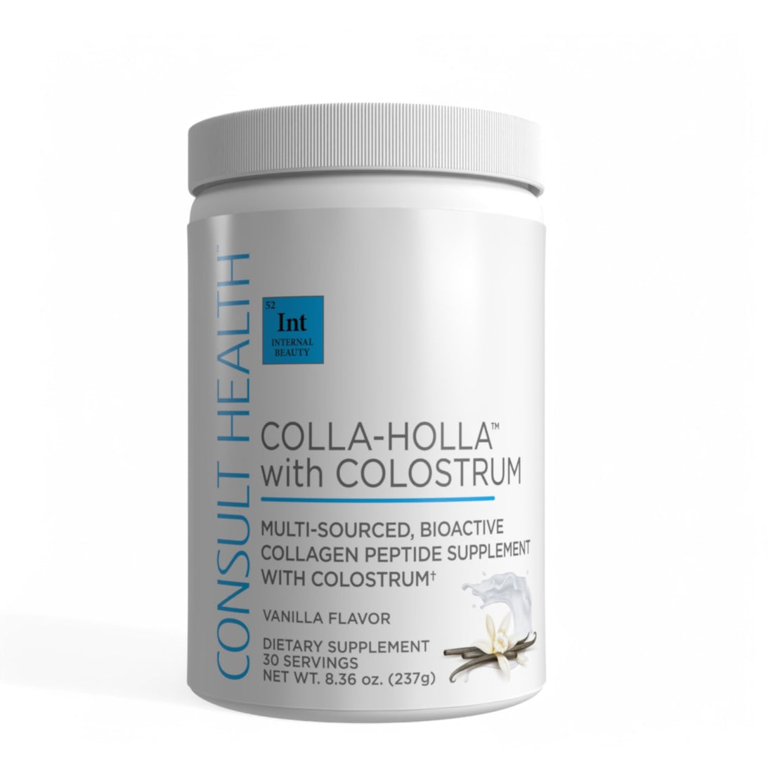 Consult Health Colla-Holla with Colostrum - Vanilla Flavor - Multi Sourced, Bioactive Collagen Peptide Hydrolyzed Powder - Supports Skin, Hair, Nails - 8.36 oz