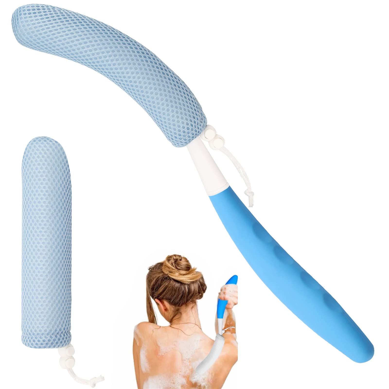 Long Handle Bath Brush,Anti-Slip Curve Handled Bath Body Brush, Back Scrubber for Shower ,Easy Reach for Seniors, Suitable for Elderly/Pregnant Aid Bathing & Shower