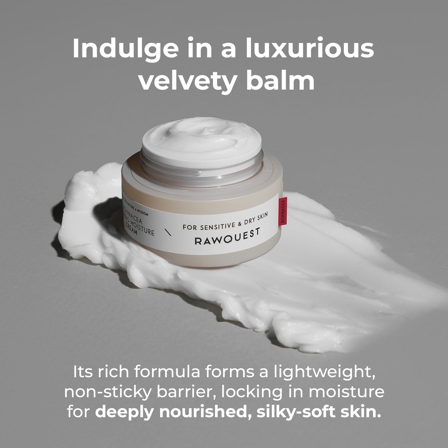 RAWQUEST- Echinacea Calming Moisture Night Cream Balm for Brightening, Anti-Aging, Wrinkle Improvement, Skin Barrier Repair & Hydration | Korean Skincare for Dry & Sensitive Skin (1.7 Fl Oz/ 50 ml)