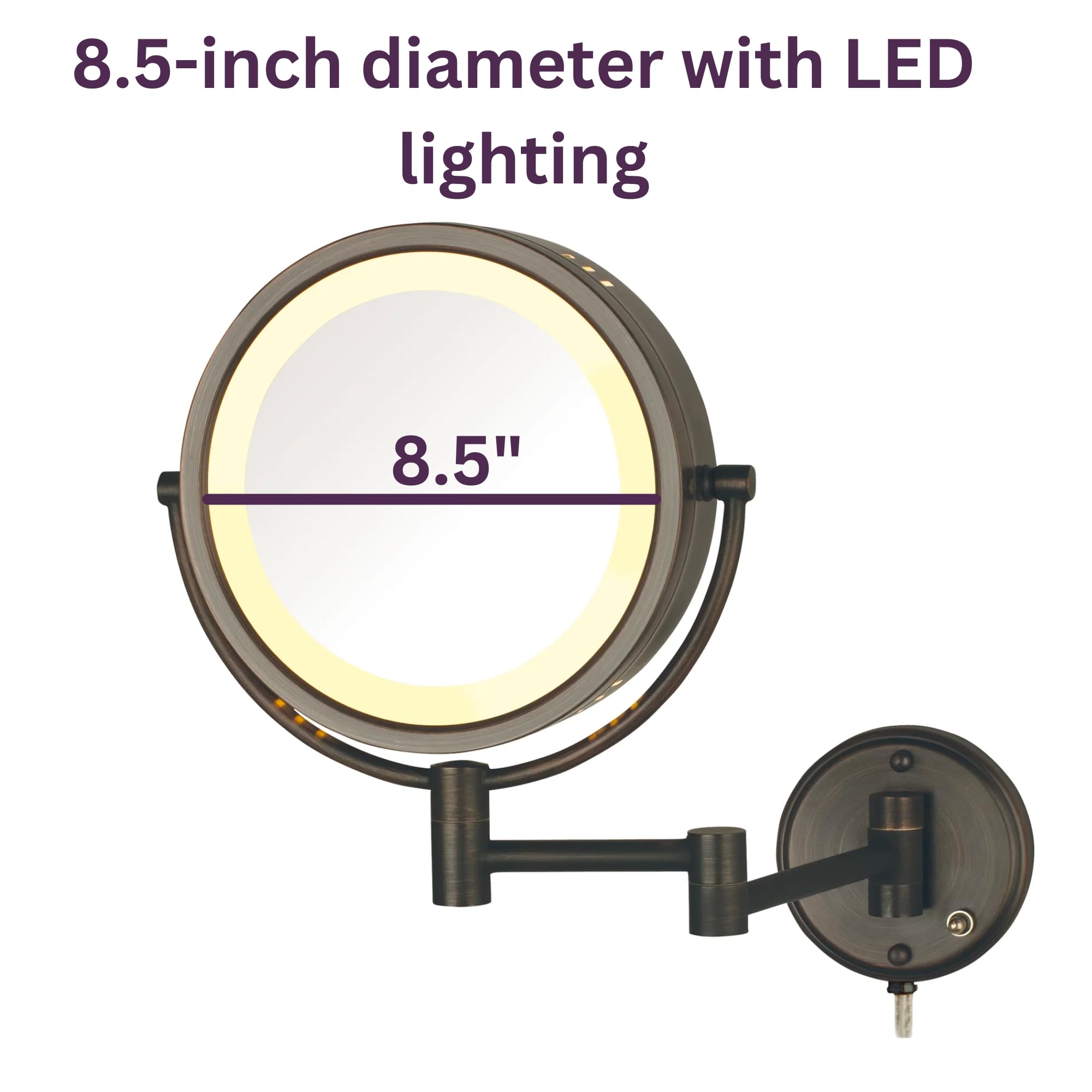 Jerdon HL75BZ 8.5-Inch Lighted Wall Mount Makeup Mirror with 8x Magnification, Bronze Finish