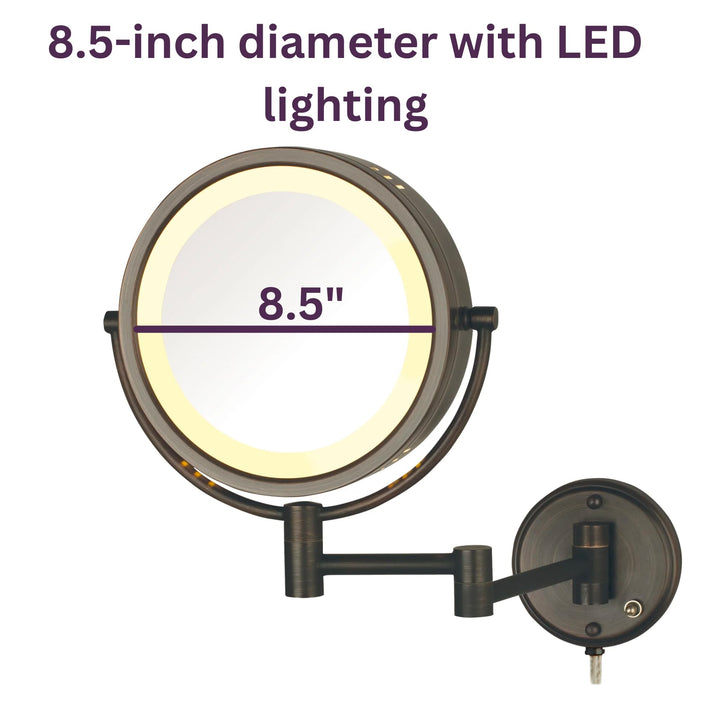 Jerdon HL75BZ 8.5-Inch Lighted Wall Mount Makeup Mirror with 8x Magnification, Bronze Finish
