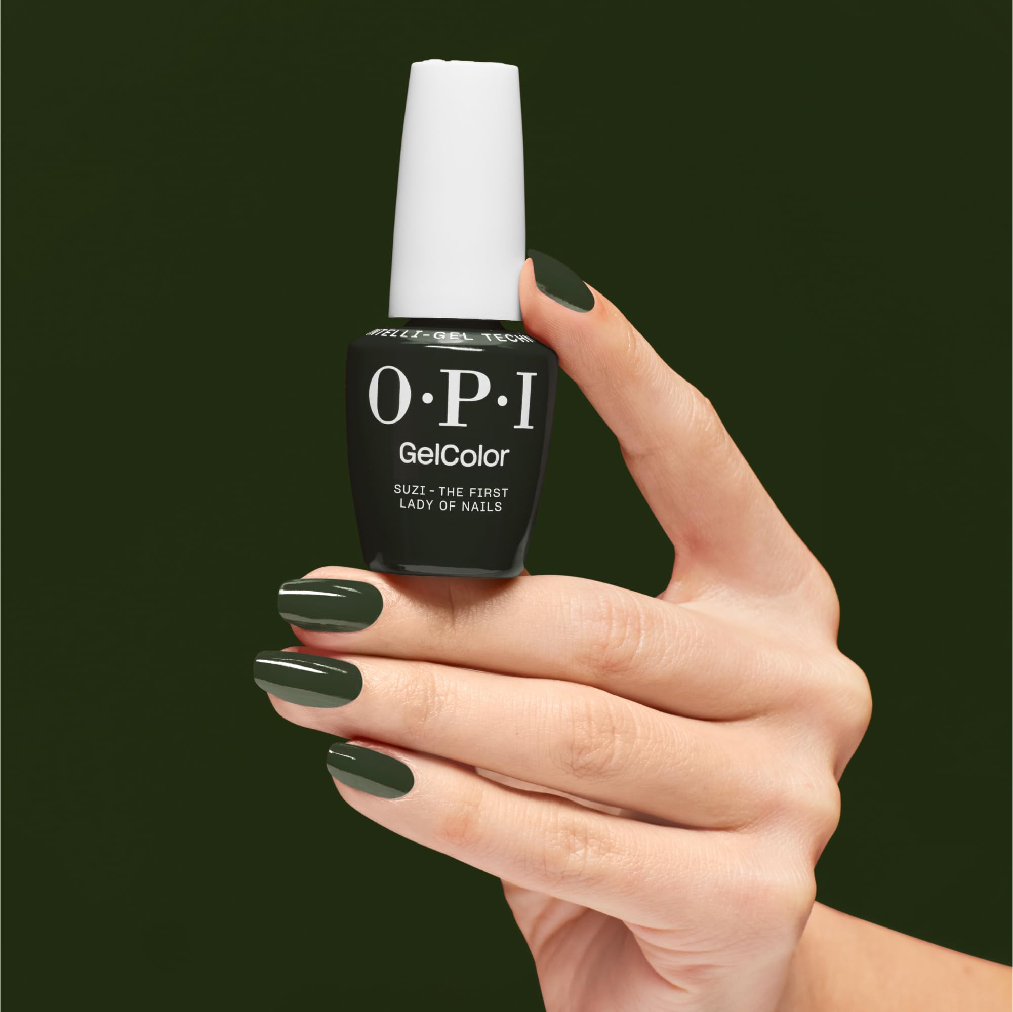 OPI GelColor Suzi - The First Lady of Nails | Opaque Dark Green Crème UV Cure Gel Nail Polish | Vegan & HEMA Free, Long Lasting, High Shine
