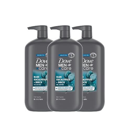 Dove Men+Care Relaxing Blue Eucalyptus + Birch 3 Count Body and Face Wash with 24-Hour Nourishing Micromoisture Technology Body Wash for Men 30 oz
