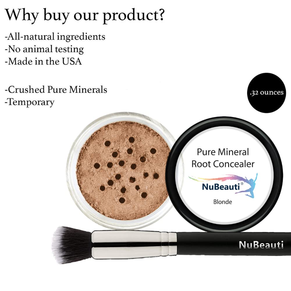 Pure Mineral Shades Blonde: Mica Powder Root Touch-Up Kit With Brush (.32 Ounce), Hair Mineral Powder, Temporary Hair Color, Root Concealer In Blonde, Brown Or Black, Cover Up, Hair Dye Powder - Pure
