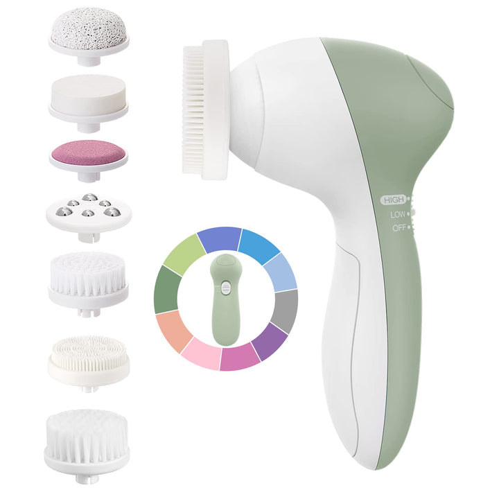 COSLUS Facial Cleansing Brush Silicone Face Scrubber: 7 in 1 FBS-D Electric Exfoliating Rotating Massage Device Waterproof Deep Cleaning Exfoliation Spa Machine - Electronic Skin Care Wash System