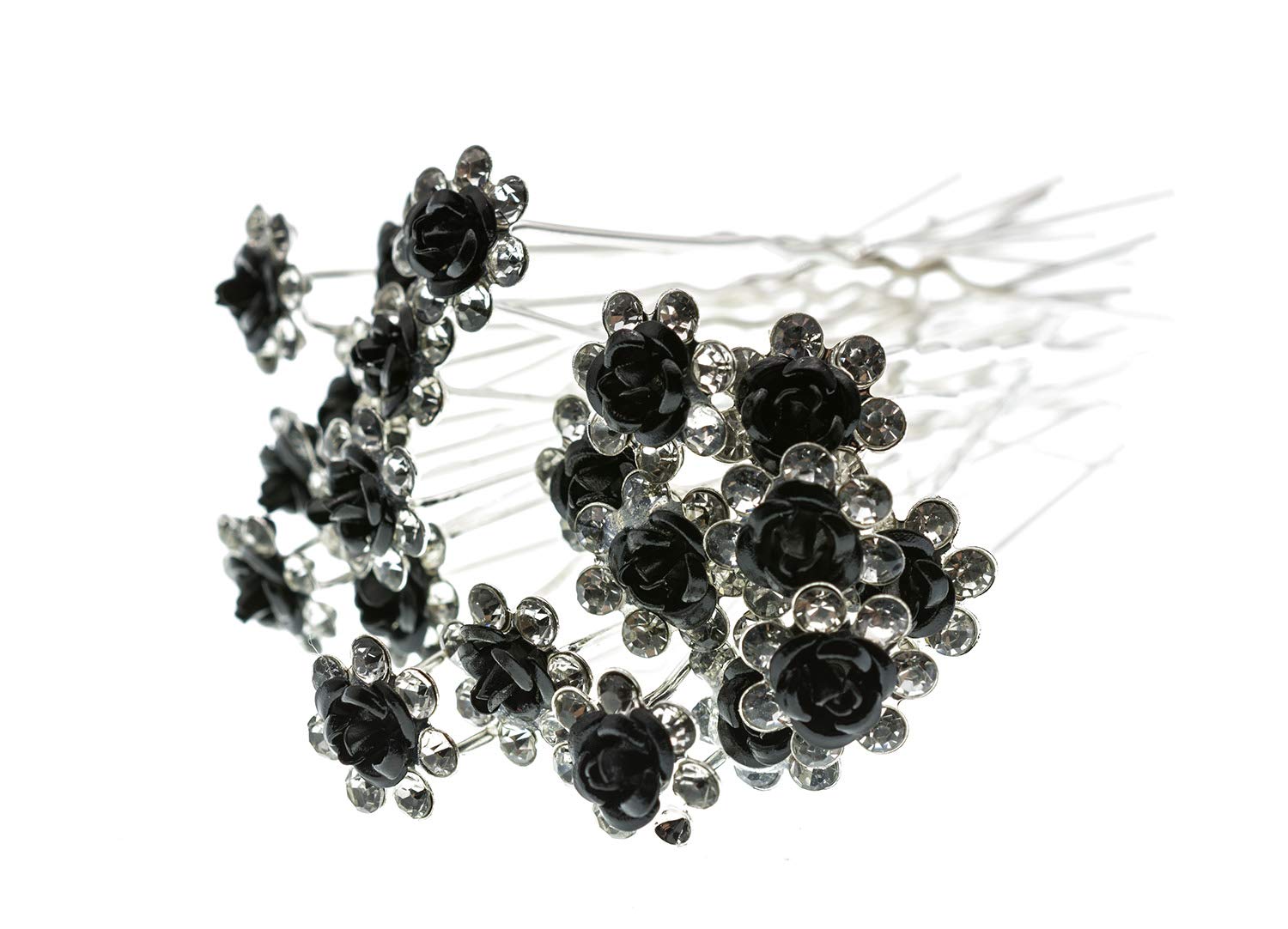 AKOAK 20 Pcs/Lot Women Wedding Bridal Clear Crystal Rhinestone Rose Flower Hair Pin Clips Hair Accessories Jewelry Barrettes Headwear(Black)