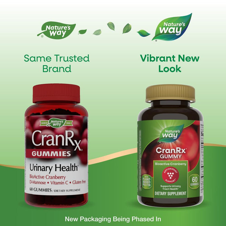 Nature's Way CranRx Cranberry Gummies, Urinary Tract Health Support*, 100% Whole Cranberry Fruit Concentrate with D-Mannose, Vitamin C, 60 Gummies (Packaging May Vary)