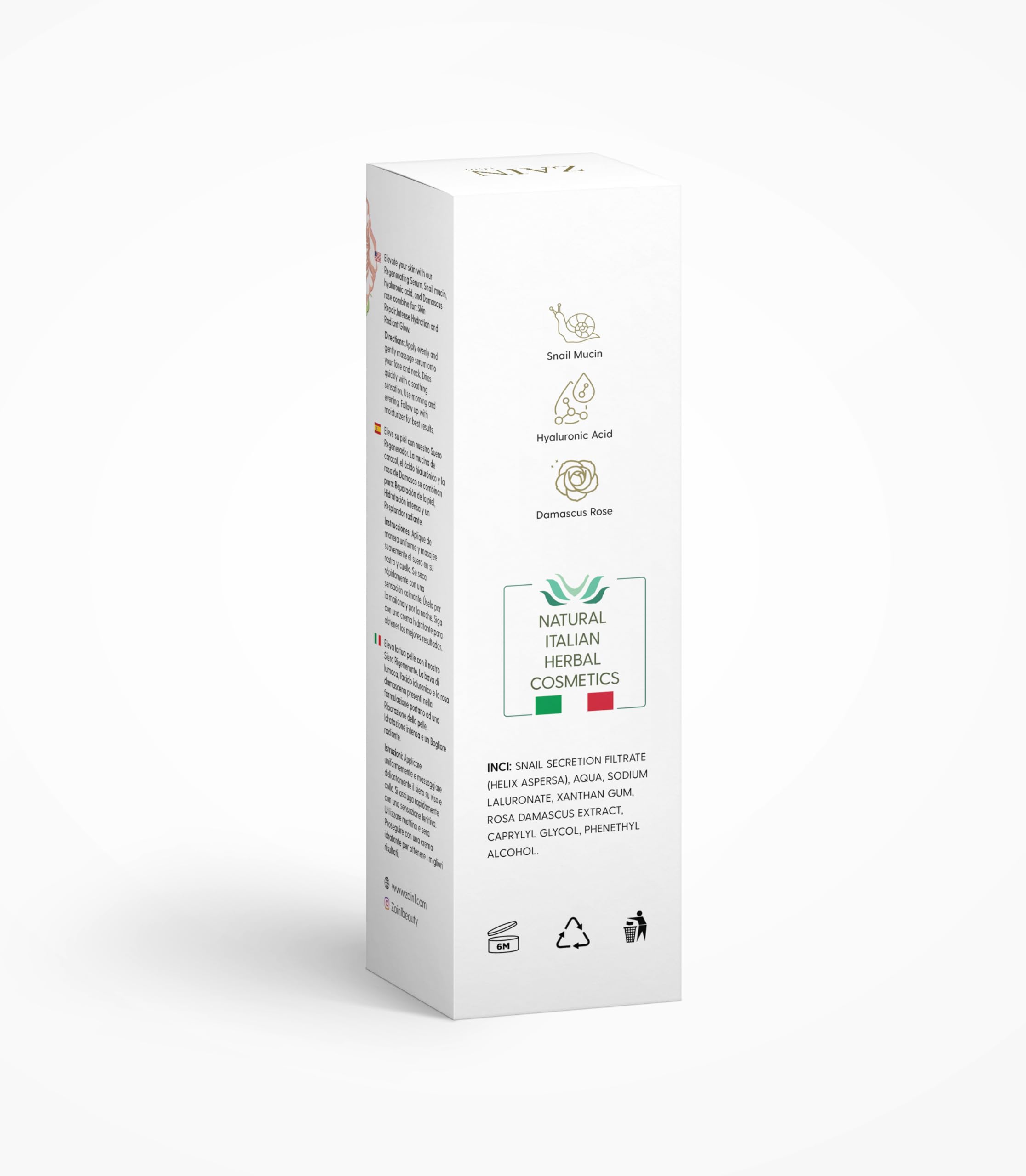 ZAIN1 Snail Mucin Regenerating Face Serum with Hyaluronic Acid and Damascus Rose for Anti-Aging, Hydration and Radiance