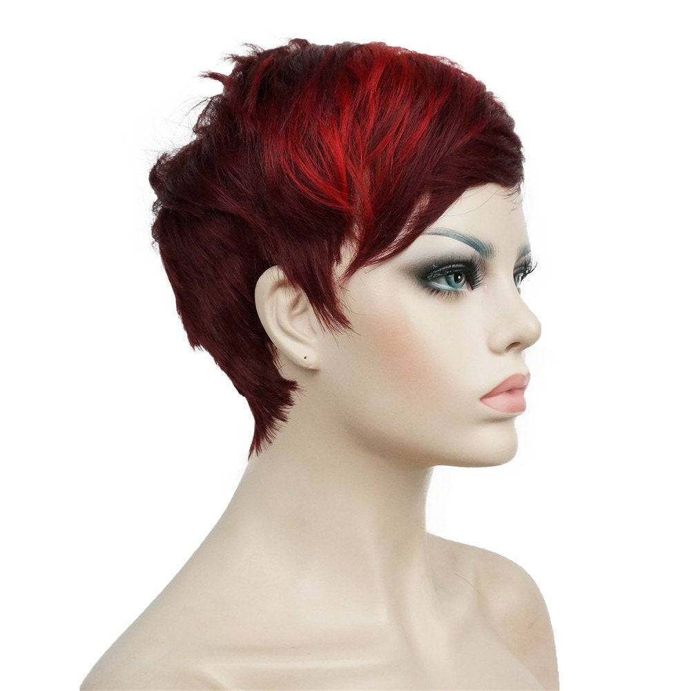 #99J-20C: Aimole Synthetic Short 6 Inches Red/Drakest Brown Straight Wig Heat Resistant Full Capless Hair Party Wig(99J-20C)