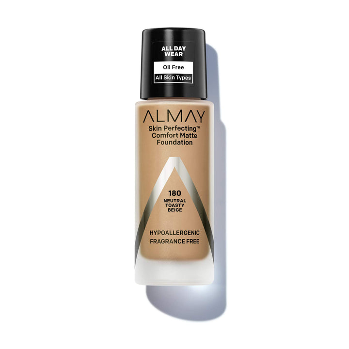 Almay Skin Perfecting Comfort Matte Foundation, Hypoallergenic, Cruelty Free, -Fragrance Free, Dermatologist Tested Liquid Makeup, Neutral Toasty Beige, 1 Fluid Ounce