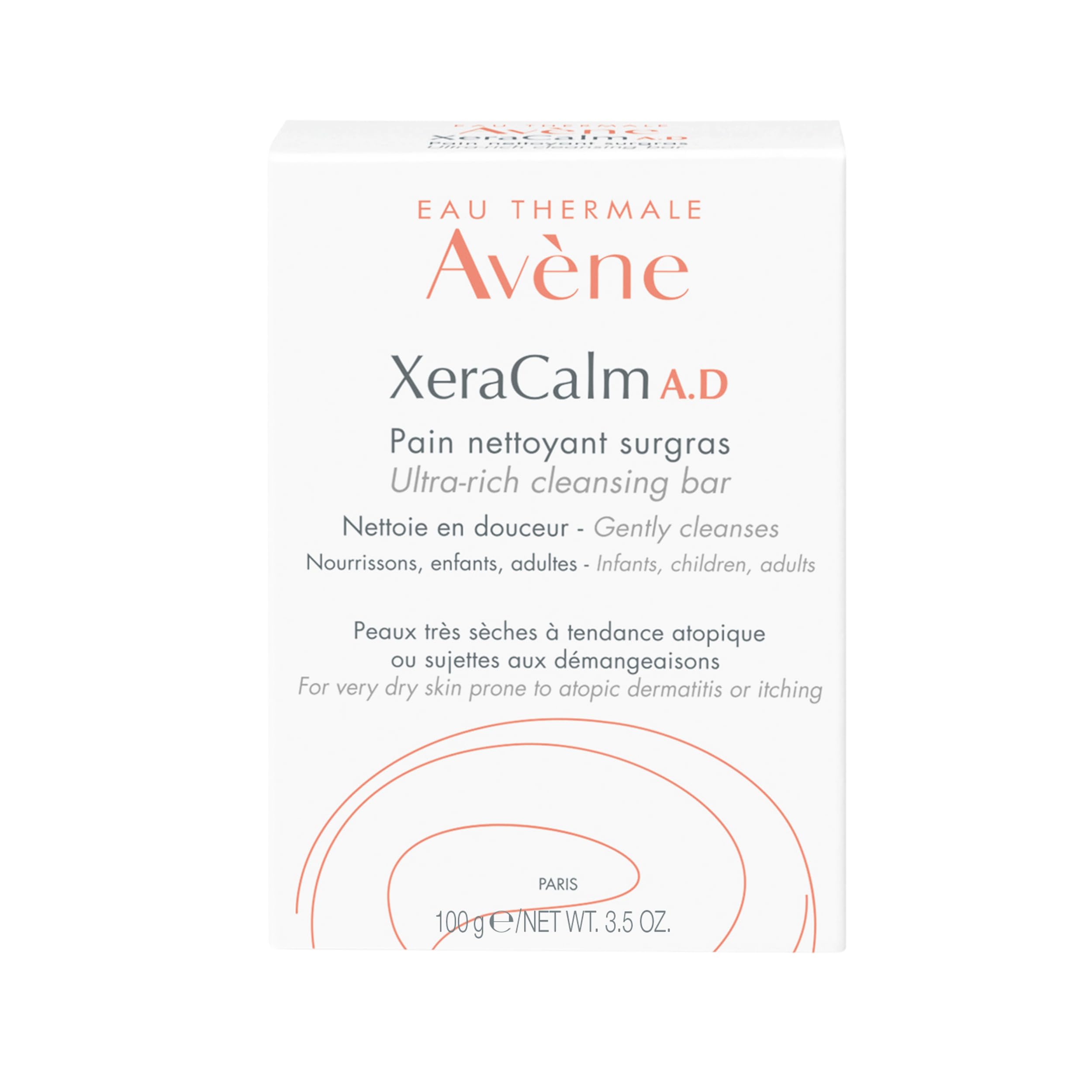Eau Thermale Avene Xercalm A.D Ultra-Rich Cleansing Bar for Atopic Dermatitis, Eczema Prone Skin, Fragrance-Free, 100 g