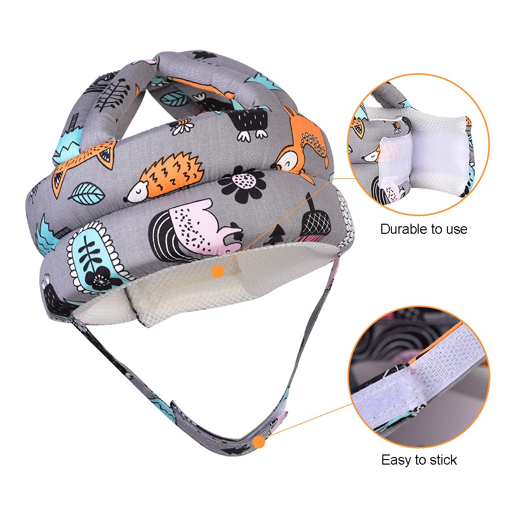 Umtiti Baby Adjustable Helmet, Lightweight and Soft, with 3 Pairs Baby Knee Pads for Crawling & 3 Pairs Baby Socks, Great for Baby Learning to Walk and Crawl. Forest,Gray+6