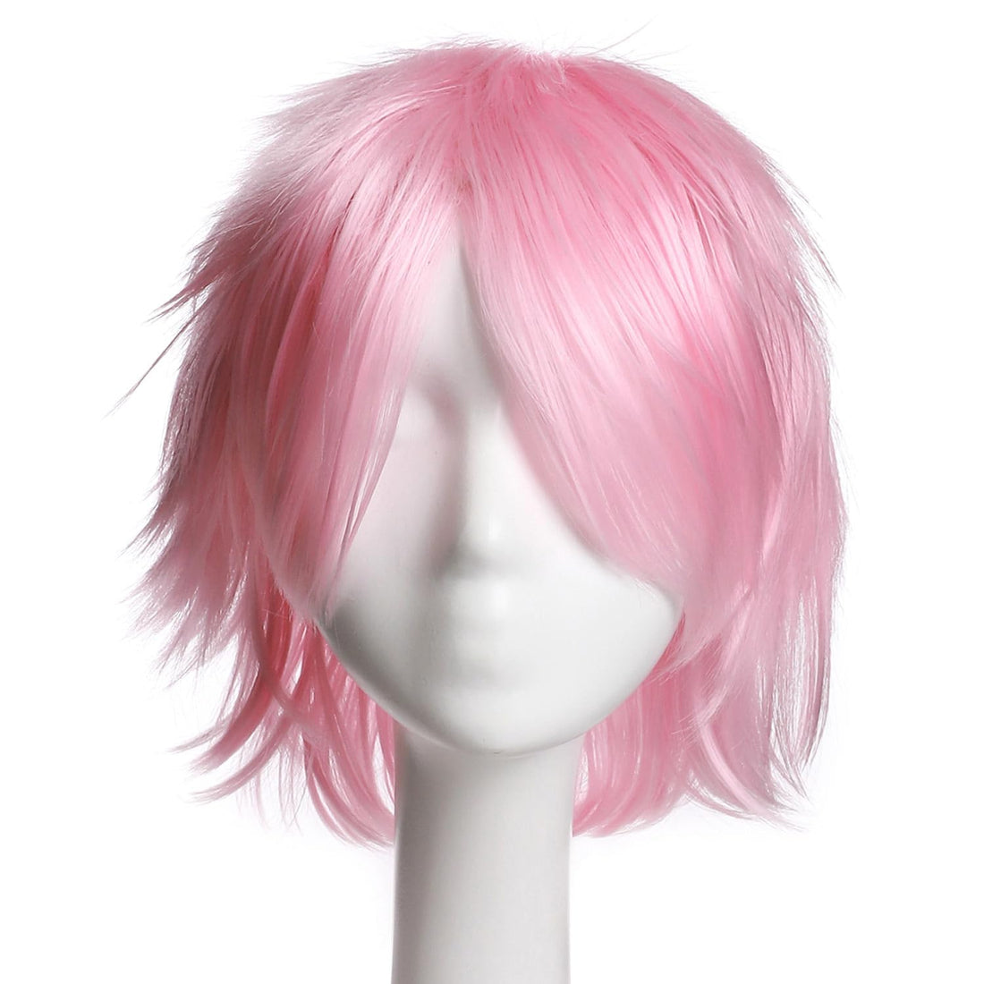 Short Anime Cosplay Wigs for Women and Men Unisex Halloween Costume Pink Wig Oblique Bangs + One elastic wig cap for free