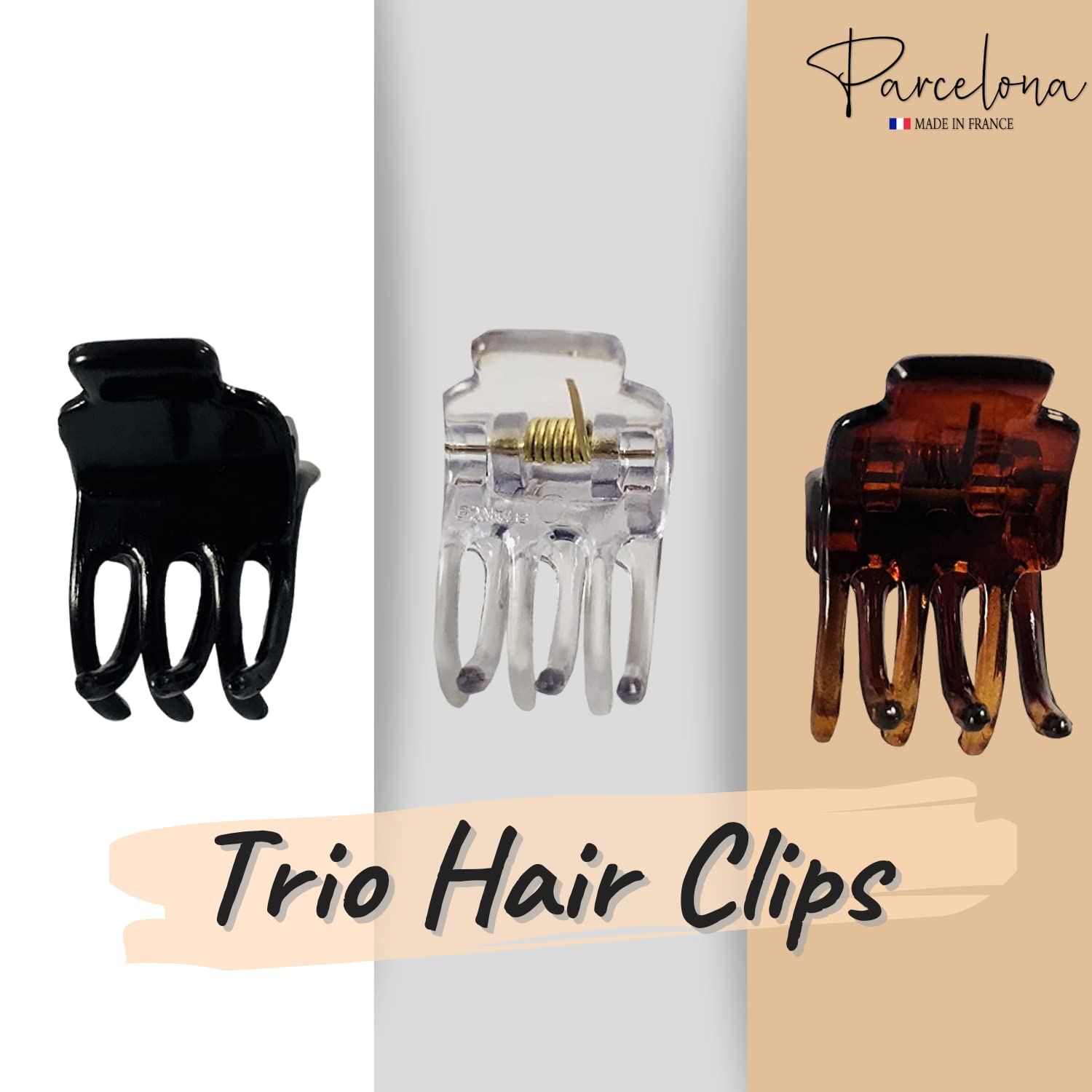 Parcelona French Pinch Mini Tortoise Brown Black Clear Celluloid Acetate Jaw Hair Claw Clip