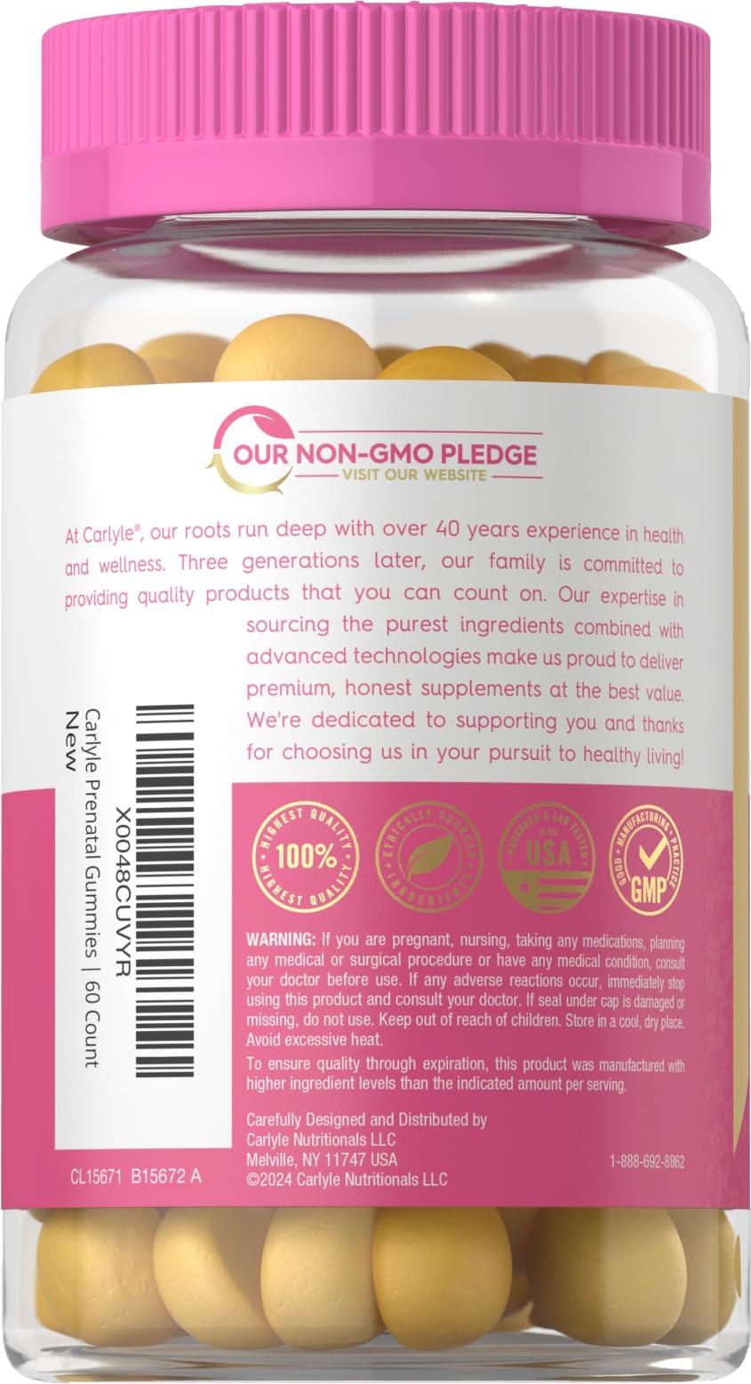 Carlyle Prenatal Gummies for Women | with DHA & Folic Acid | 60 Count | Fruit Flavor | Non-GMO, Gluten Free Supplement | for Her