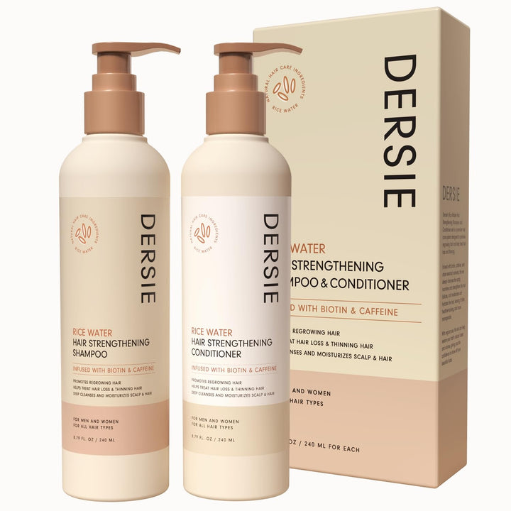 Rice Water Hair Growth Shampoo & Conditioner: Biotin & Caffeine Infused for Thinning Hair - Women & Men