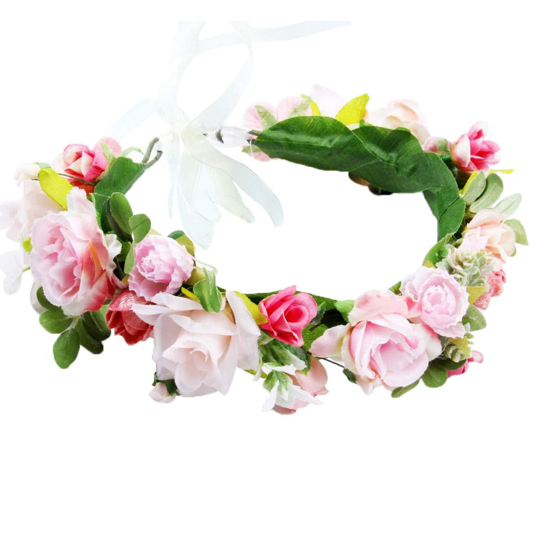Vivivalue Boho Flower Headband Hair Wreath Floral Garland Crown Halo Headpiece with Ribbon Wedding Festival Party: Z