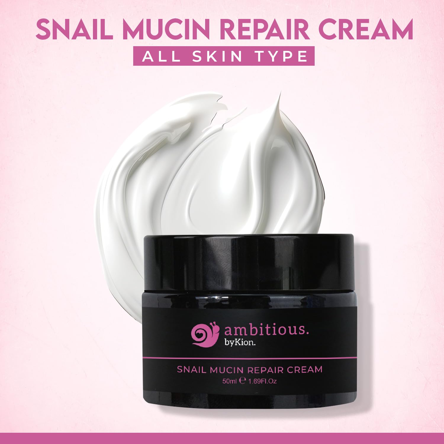 byKion ambitious Snail Mucin 92% Moisturizer Cream 1.69 fl oz/ 50ml, Daily Repair Face Cream for Dry, Sensitive Skin, Not Tested on Animals, No Parabens, No Sulfates, Asian Skincare
