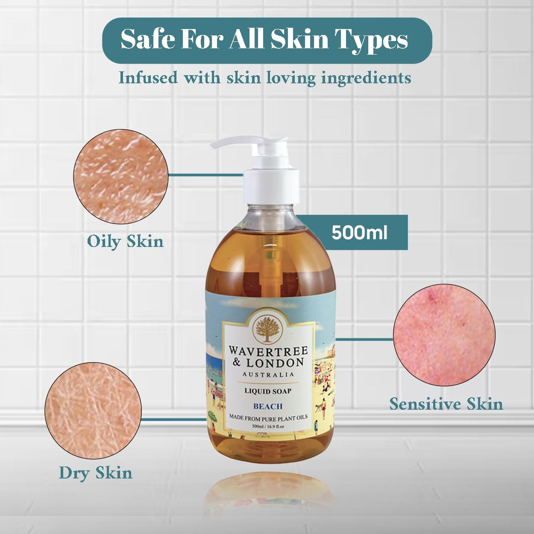 Wavertree & London Natural Liquid Soap Bottle with Dispenser Pump | Scented Soap for Home, Office use | Triple French Milled soap | Made in Australia