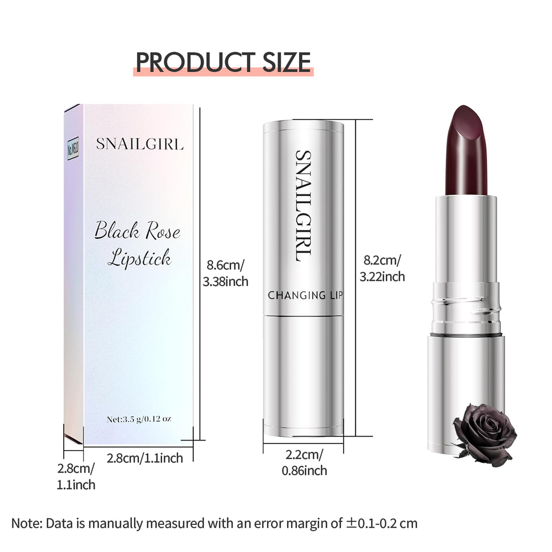 Color Changing Lipstick Set, Naturally Hydrating Long Lasting Lipstick,Temperature Change Moisturizer Lip Stick, Magic Color Change Lip Gloss Smudge Proof Nutritious Balm Tinted (Black Rose)