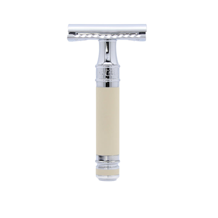 Ivory Rubber Coated , Short Handle : Edwin Jagger Double Safety Razor Ivory