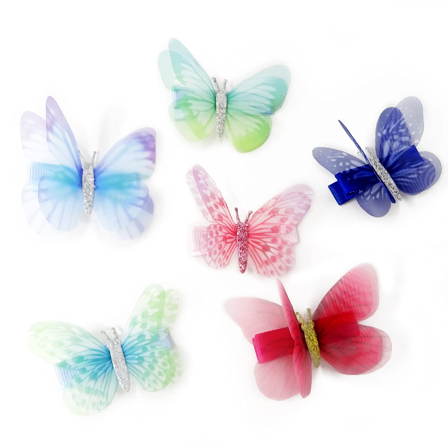 Honbay 6PCS Colorful Chiffon Butterfly Modelling Hair Clips Organza Wings Hair Clips