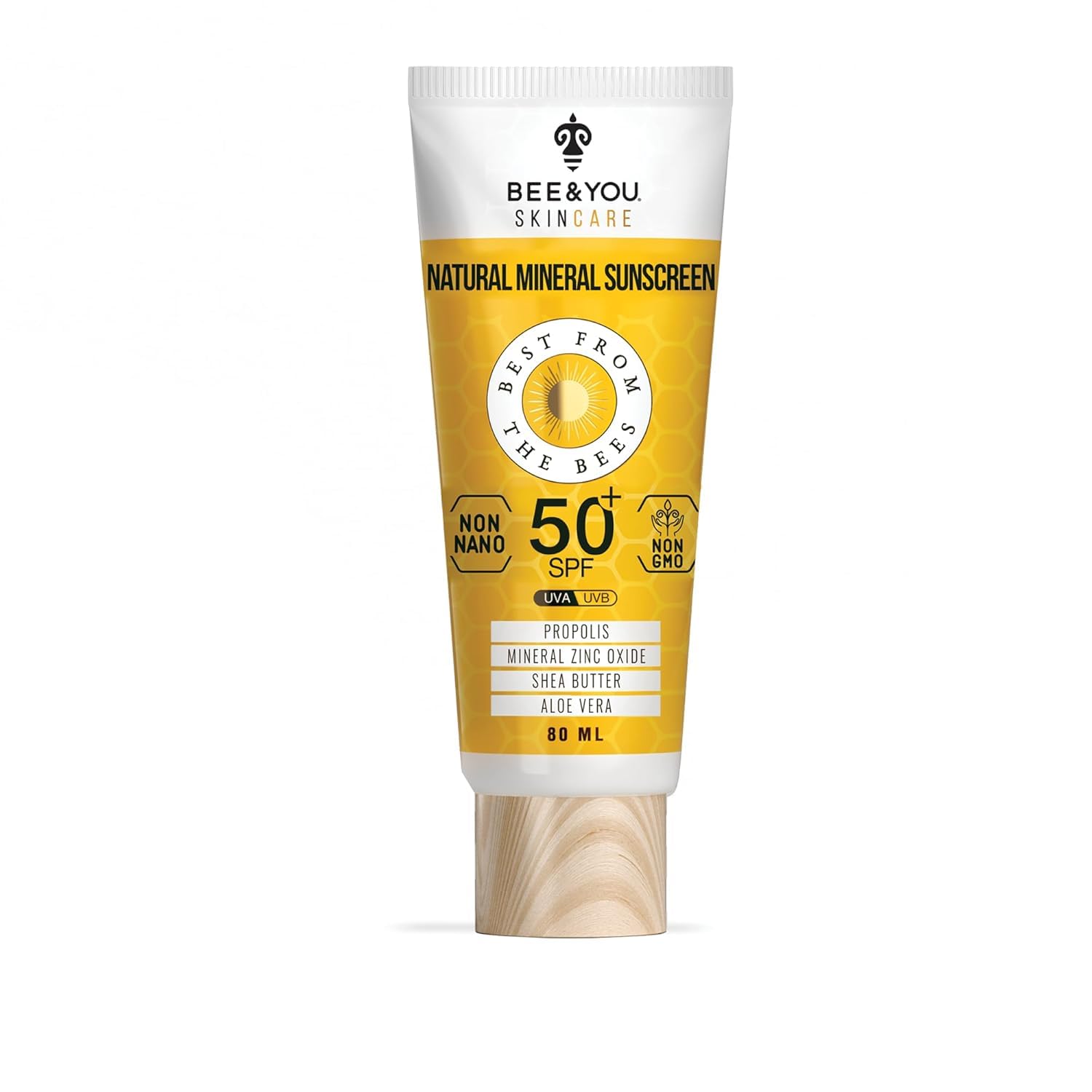 Bee and You SPF 50 Body Sunscreen, UV protection, Clear, Sensitive, Acne-Prone Skin, Mineral-Based Zinc Oxide, Propolis Extract, Shea Butter, Aloe Vera, 100% Natural, Hypoallergenic, 1.35 oz