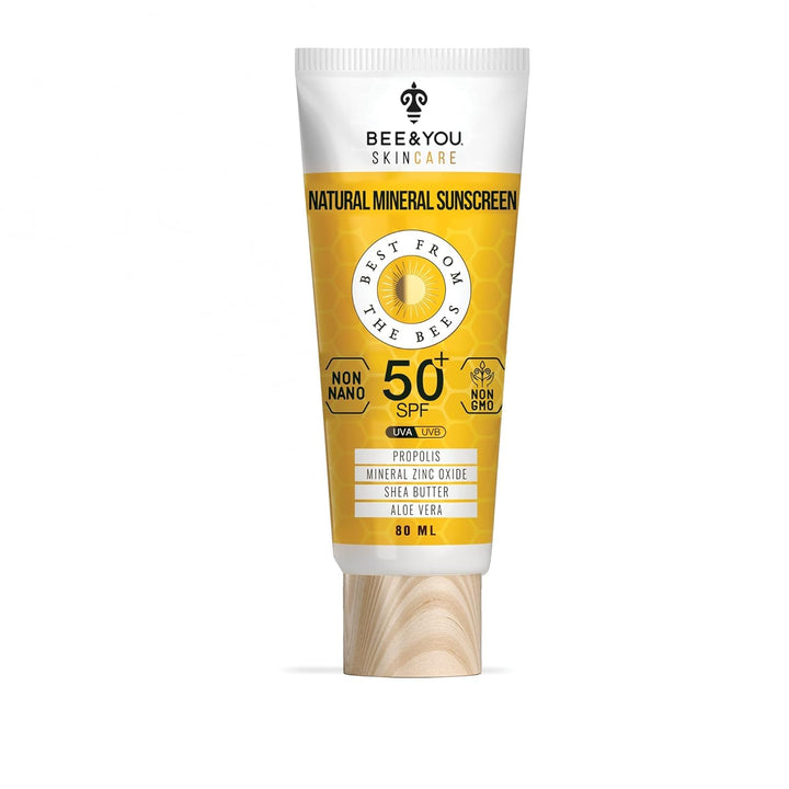 Bee and You SPF 50 Body Sunscreen, UV protection, Clear, Sensitive, Acne-Prone Skin, Mineral-Based Zinc Oxide, Propolis Extract, Shea Butter, Aloe Vera, 100% Natural, Hypoallergenic, 1.35 oz
