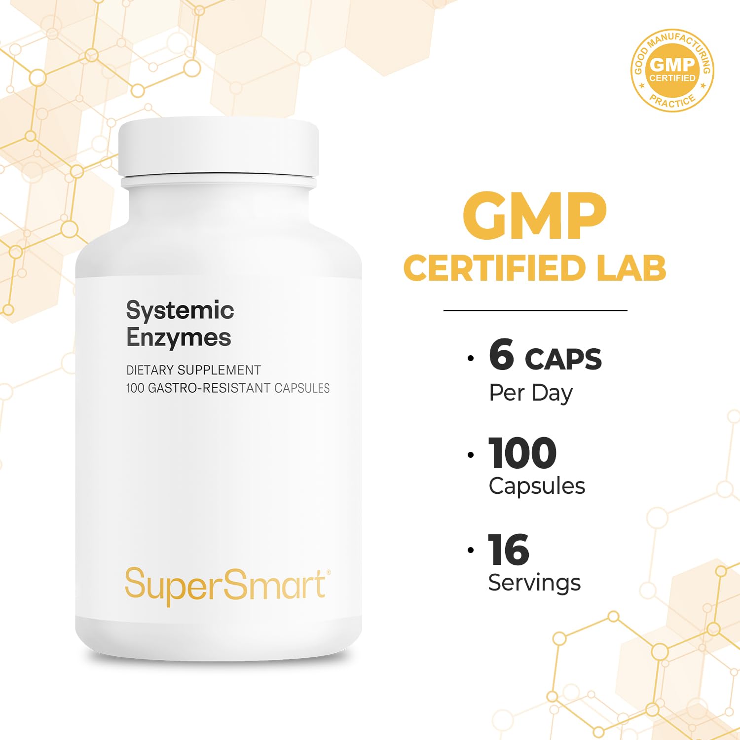 Supersmart - Systemic Enzymes (High Potency) - with Bromelain, Protease, Lipase, Trypsin, Chymotrypsin, Peptidase, Pancreatin - Proteolytic Enzymes Complex | Non-GMO & Gluten Free - 100 DR Capsules